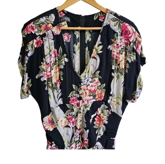 80s Vintage Karen Alexander floral black maxi dress size 12 - Picture 2 of 12